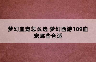 梦幻血宠怎么选 梦幻西游109血宠哪些合适